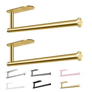 Paper Towel Holder Wall Mount, Self Adhesive Or Drilling Under Cabinet Kitchen, 13.2 inch Stainless Steel Paper Towel Roll Rack, Towel Roll Hanger for Bathroom(Gold, Rectangle)