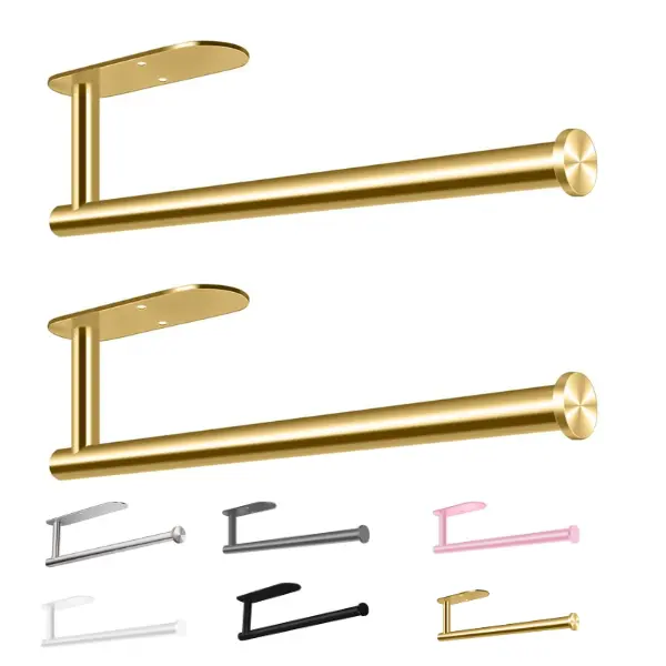 Paper Towel Holder Wall Mount, Self Adhesive Or Drilling Under Cabinet Kitchen, 13.2 inch Stainless Steel Paper Towel Roll Rack, Towel Roll Hanger for Bathroom(Gold, Rectangle)