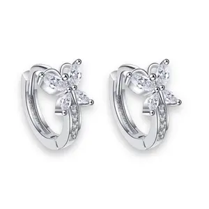 13mm Small CZ Butterfly Hoop Earrings for Women