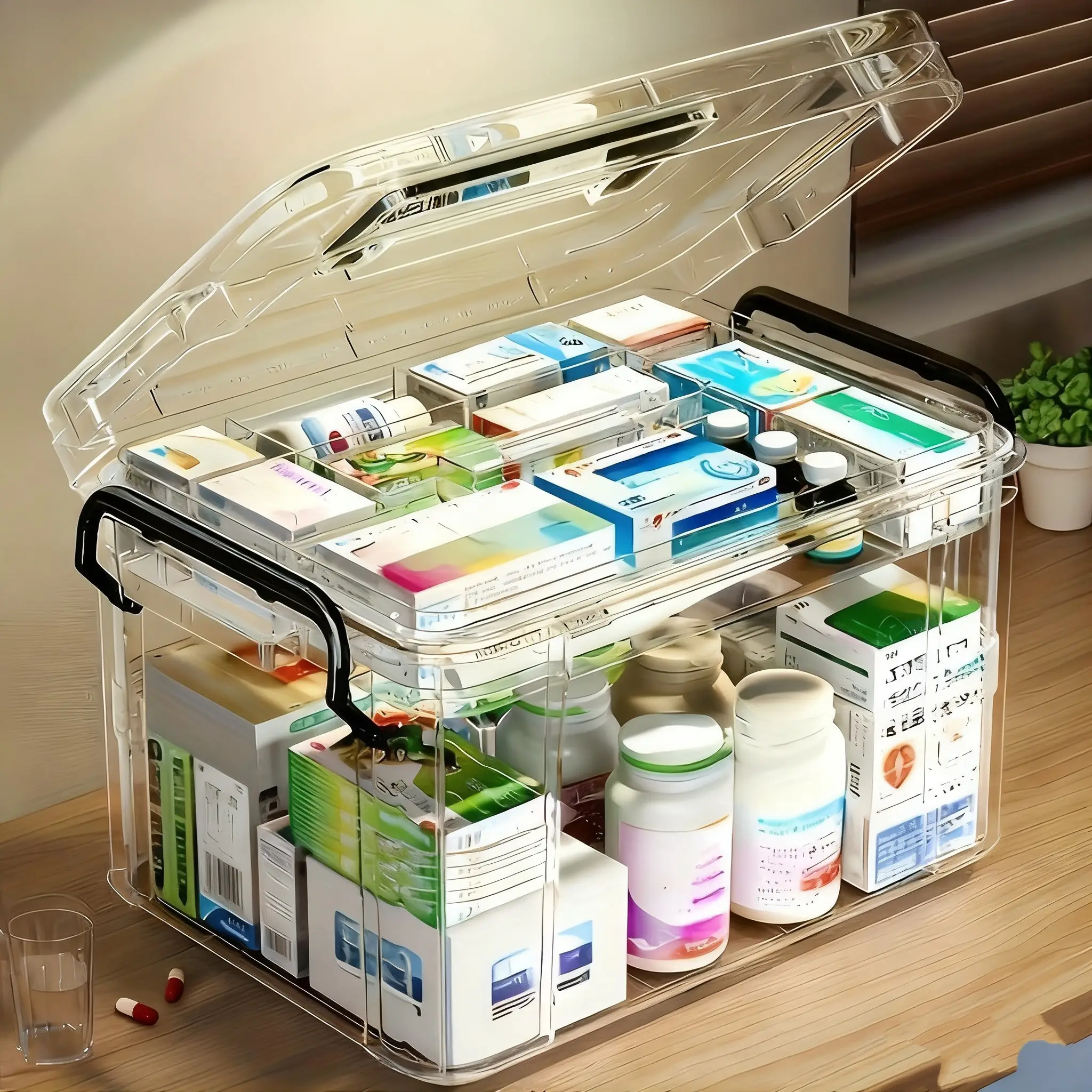 Double-Layer Waterproof Transparent PVC Medicine Storage Box, Easy Access, Ideal for Outdoor & Home Use, Travel-Friendly Design