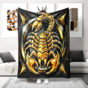 Radiant Scorpion Print Blanket, Holiday Gift Trend, Living Room Nap Area, Sci-Fi Fan Home Decor, Flannel Cover, Skin-Friendly, All Seasons