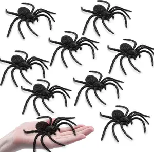 8PCS Black Large Spider Web Decoration,Plastic Spiders Halloween Decorations, Halloween Spider, Fake Spiders,Realistic Fun Toys Prank Props Scare Practical Surprise Joke Party Decor