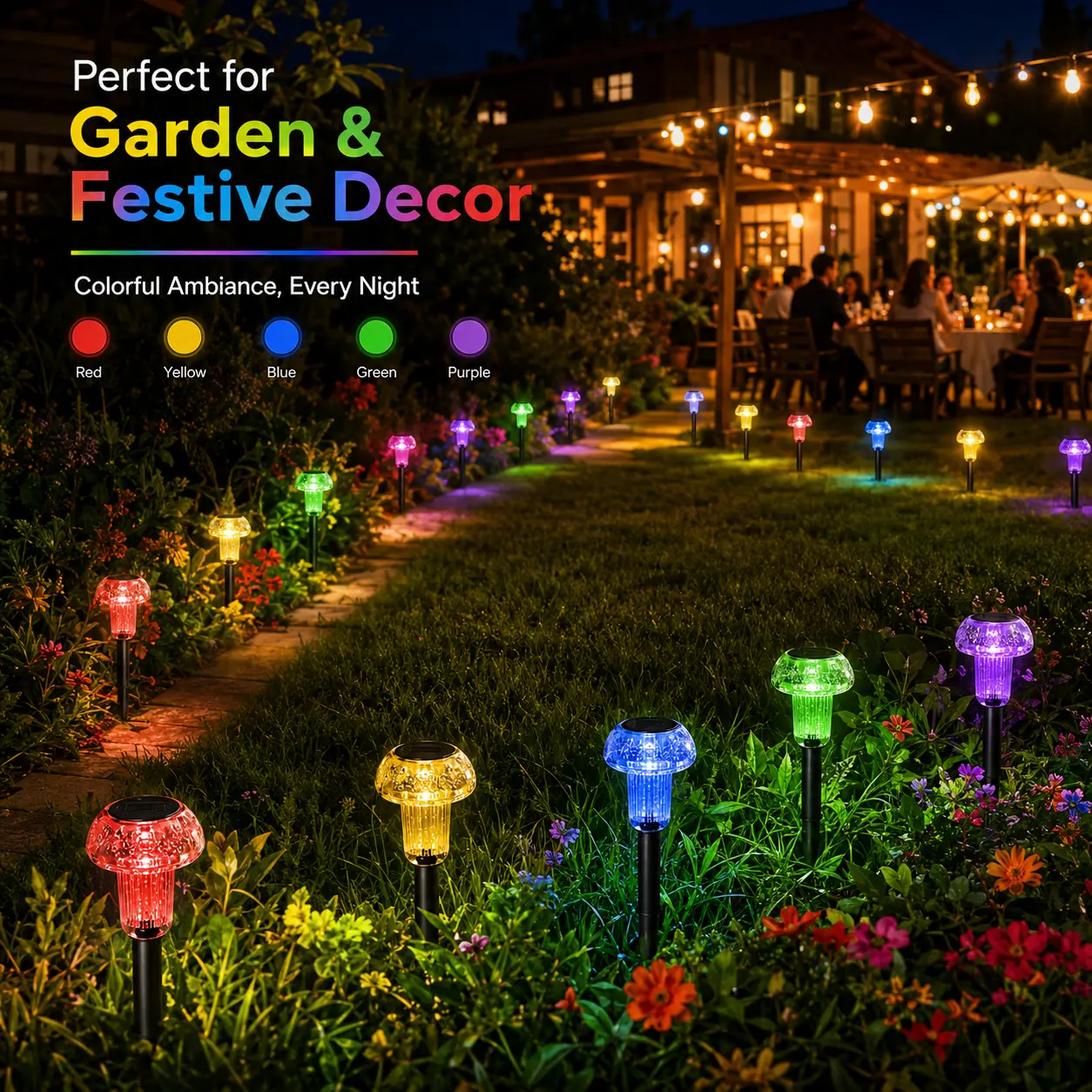 【ROOMART】Solar Outdoor Assorted Colors Garden Lights - Built-in Batteries & Cells, IP55 Water Resistant, Auto On/Off, Plug-and-Play for Courtyards, Holiday Decorations, Solar Outdoor Lights, Acrylic, Patio Decor