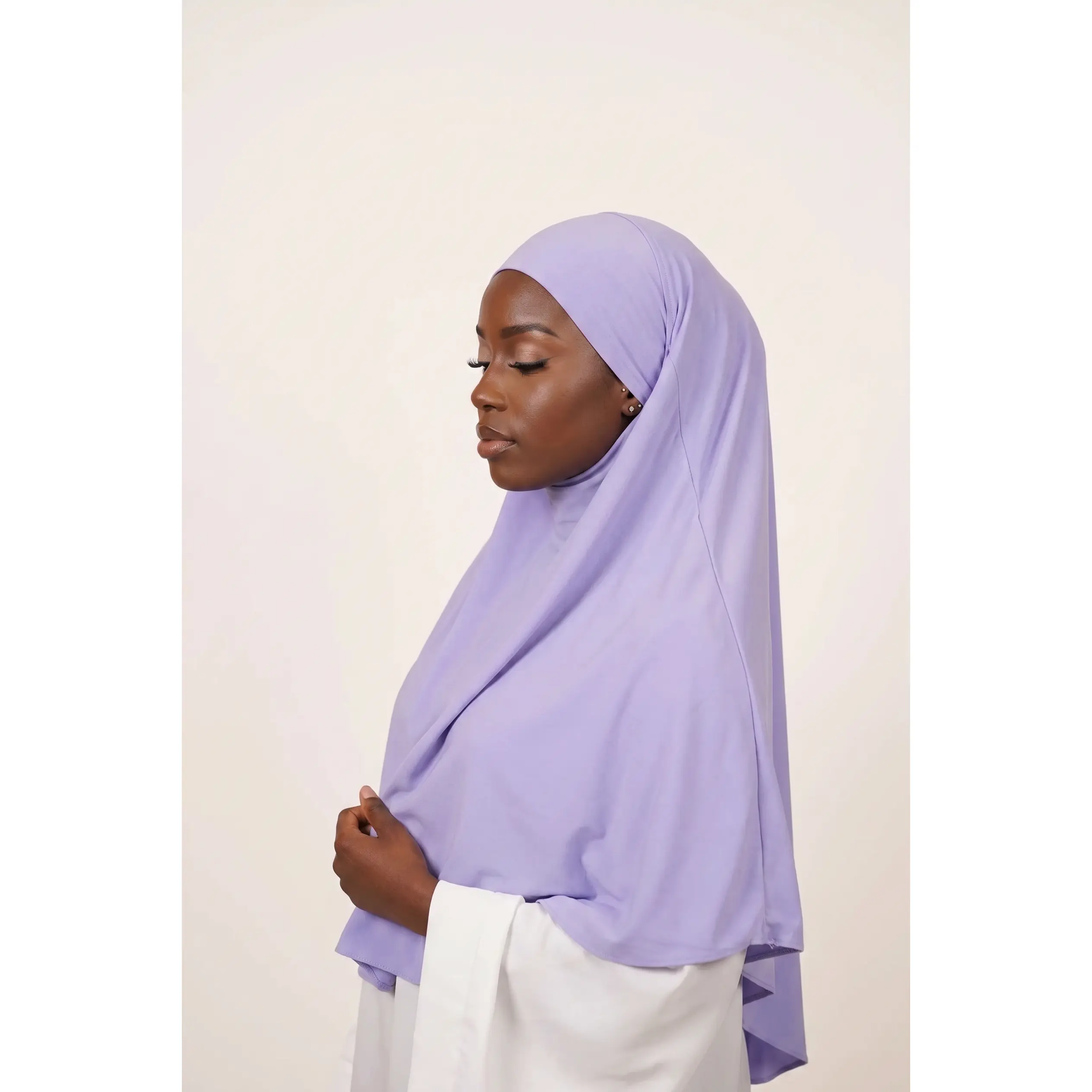 Modest Khimars - Lavender Crystal Hemp Instant Hijab, Lightweight & Breathable Full Coverage Veil with Elegant Matte Finish
