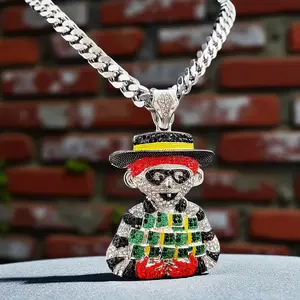 MaxBling81 Men's Iced CZ Silver-Plated Money Gang Hip Hop Charm Pendant with 10mm Cuban Link Chain Necklace, 18in-30in Long Length Options, Iced Out Chain Link Necklaces