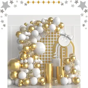 124Pcs White and Gold Balloon Garland Arch Kit – Confetti & Metallic Latex Balloons for Baby Shower, Baptism, Birthday Decor