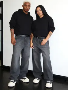 Fashionable Denim Jeans, Couple Matching Wide Leg Jeans, Classic Natural Pockets, Comfortable Mid-Waist, Regular Length, Zipper Closure, All Seasons, Washed Look, Streetwear, Pants