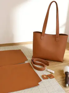 DIY Hand Sewing Material Kit, Alligator Pattern PU Tote Bag, Large Capacity Shoulder Carryall, Complete Tools & Teaching Videos Included