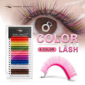 winky beauty 16rows D Curl Eyelashes 8 Colors Mix Eyelashes Volume Individual Lashes Make up High Quality Soft Natural Synthetic Mink Rainbow Eyelash Extension Supplies Colorful Premium Classic Lashes