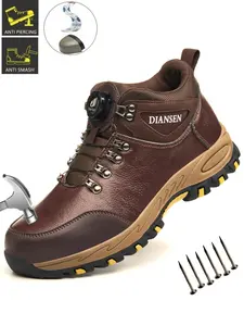 Water Resistant Durable Steel Toe Boots For Men Comfortable Rotary Buckle Mens Safety Waterproof Work Boots Indestructible Steel Toe Shoes Lightweight Non Slip Puncture Resistant Anti-smash Industrial Construction Boot Footwear