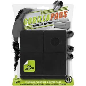GorillaPads CB142 Non-Slip Furniture Pads/Grippers (Set of 8) Furniture  Floor Protectors, 2 Inch Square, Black