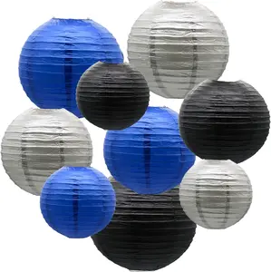 Paper Lanterns Decorative, Round Hanging Lantern for Graduation Wedding Birthday Anniversary Bachelorette Retirement Party Decorations, Navy Blue//Black 9 count