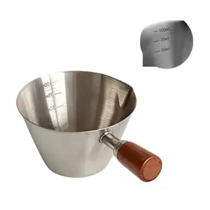 304 Stainless Steel Espresso Measuring Cup, Wooden Handle Coffee Extraction Cup, Hand Brew Ounce Cup with Measurement Markings, Coffee Making Tool