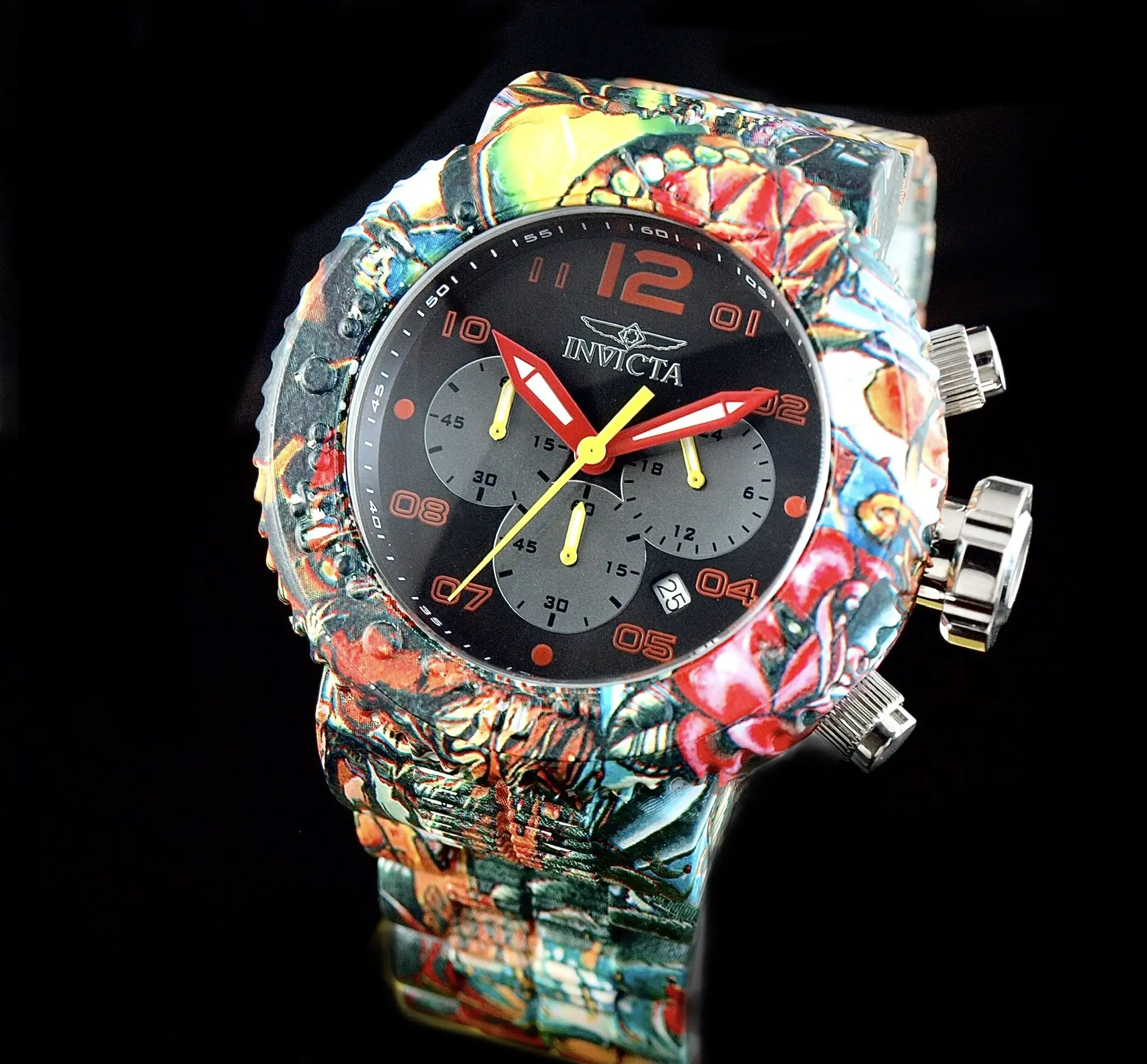 NEW Invicta Men 52mm Grand Pro Diver Graffiti Stainless Steel Chronograph BLACK DIAL Watch !! NEW Invicta Men 52mm Grand Pro Diver Graffiti Stainless Steel Chronograph BLACK DIAL Watch !!