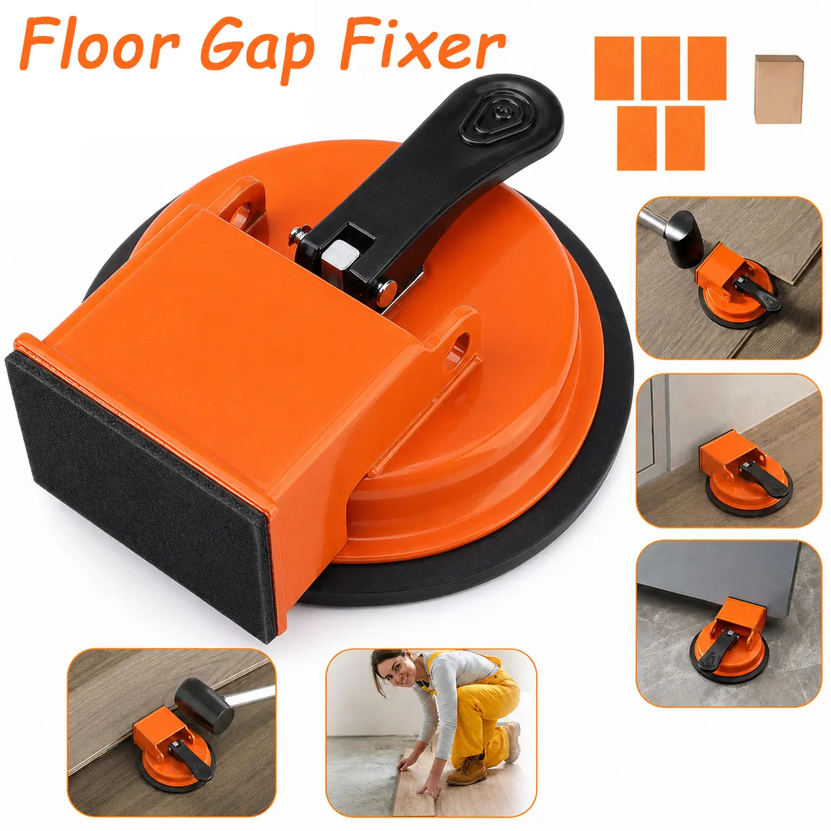 70KG Strong Suction Iron-Rubber Suction Cup Floor Gap Fixer with Buffer Pads, Masonry & Tiling Hand Tool for Wood/PVC Repairs