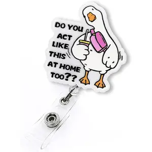 Do You Act Like This at Home Too Retractable Badge Reel, Funny Silly Goose Badge Reel for Nurse Nursing RN CNA LPN CMA Medical Worker & Teacher, Funny Nurses Week Gifts, Nurse Badge ID Holder for Work