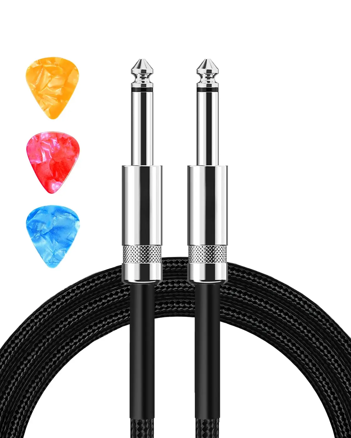 Guitar , Guitar Cord 10ft AMP Cord for Bass & Electric Guitars/Keyboard/Mandolin TS 1/4 Inch Instrument , Pro Audio Straight Angle Black