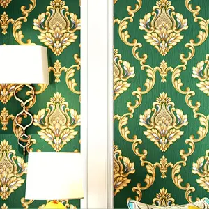 New Q QIHANG European Style 3D Damask Flower PVC Wallpaper Living Room Bedroom TV Background Wall 1.73' W x 31.2' L Non-Paste
