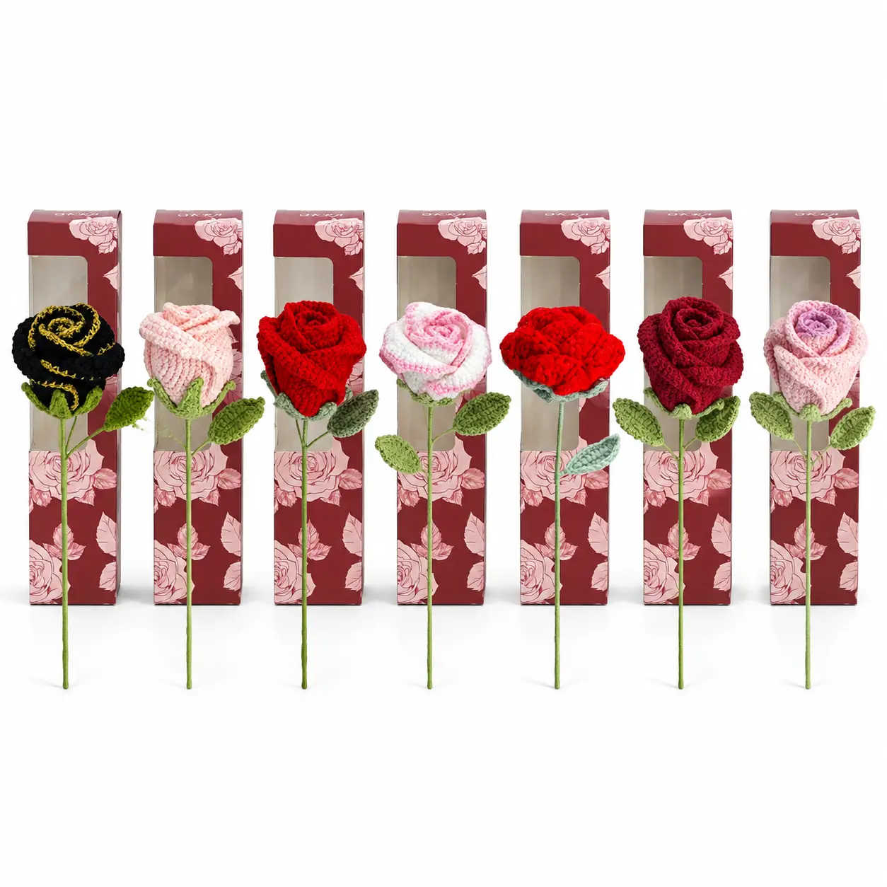 Handmade Crochet Rose Gift Box – Single Forever Rose Flower with Floral Packaging, Cute Romantic Gift for Valentine’s Day, Birthday, Anniversary, Mother’s Day & Home Decor