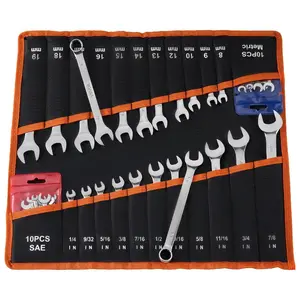 fathersdaygift VEVOR Combination Wrench Set, 42-Piece SAE and Metric, 12-Point Box End and 15 Angled Open End Combination Wrenches with Roll Up Pouch, Carbon Steel, for General Household and Automotive Repairs