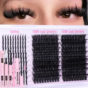 290pcs Fluffy False Eyelashes, Mixed Length 10-18mm, D Curl, Dense Water Mink, Individual False Eyelash, DIY Lash Extensions, Includes Glue Remover and Applicator, Natural Lash Clusters