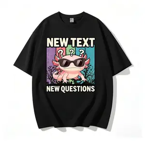 Funny Axolotl Meme T-Shirt 180g Cotton, New Text New Questions Sunglasses Axolotl Graphic, Unisex Breathable All-Season Casual Top, Original Non-Basic Design for Axolotl Lover, Weirdcore Kidcore Aesthetic Gift