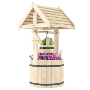 Rustic Wooden Wishing Well – Unique Space for Displaying Flowers. Great as Garden Decoration or Nostalgic Outdoor Adornment. Gift for Family or Friends. Natural Wood