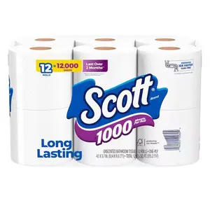 White Toilet Tissue 1000 Sheets 12 Rolls Per Pack Long Lasting Unscented Bathroom Tissue