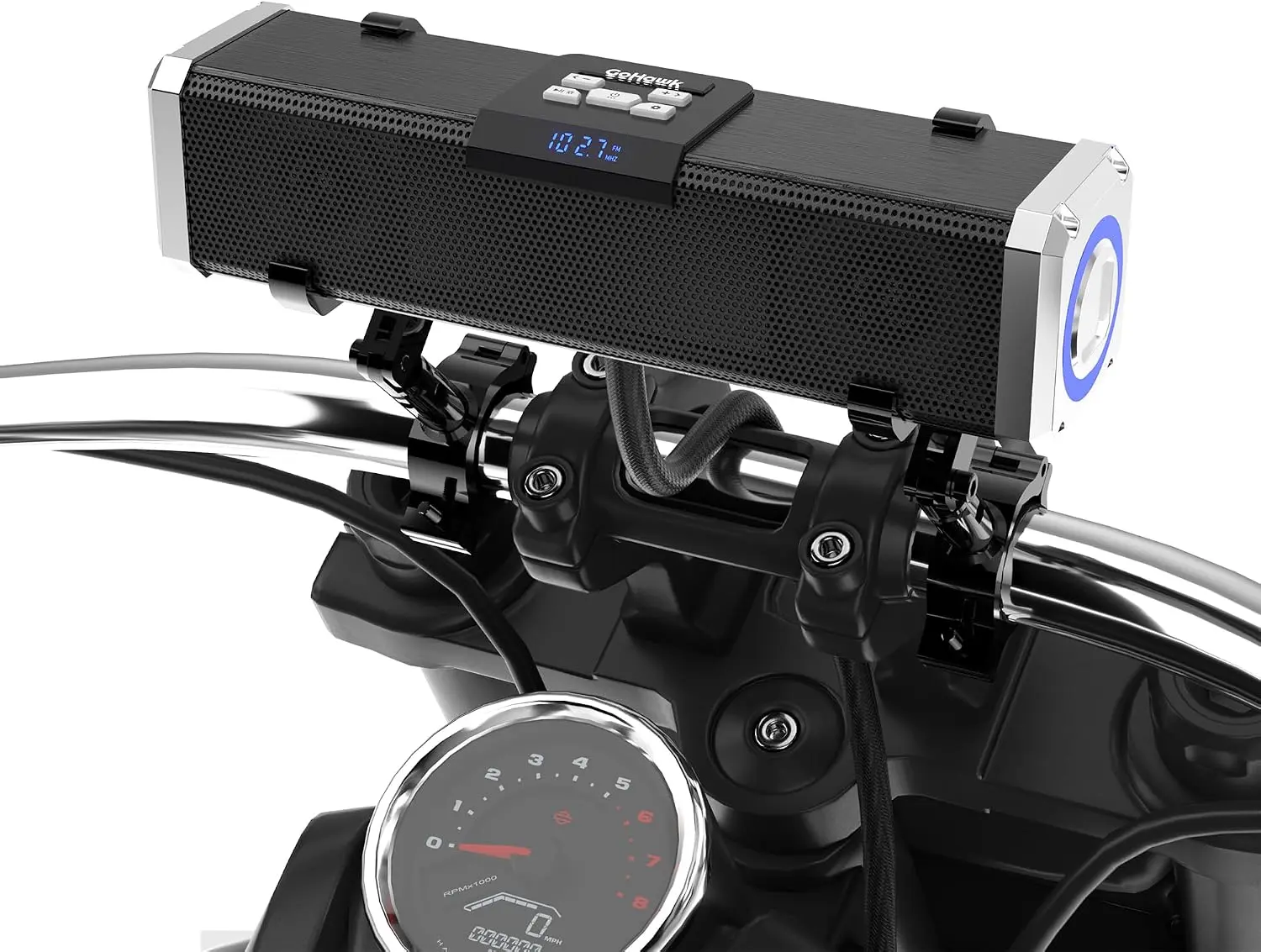 GoHawk Bluetooth Motorcycle Speakers Waterproof Radio Audio System | Built-in Amplifier, Aluminum Sound Bar, RGB Lights, FM Radio/USB, Great for Harley Motorcycle ATV
