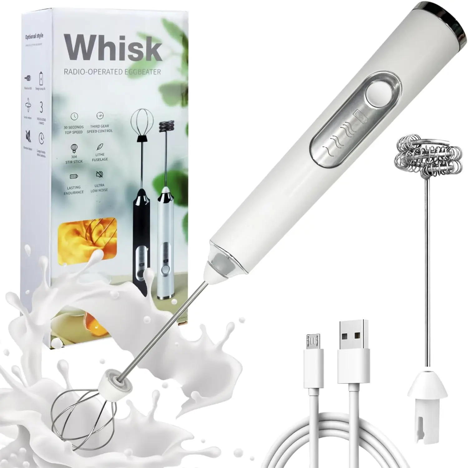 Handheld Coffee Frother - Cordless Rechargeable Electric Milk Foam Maker, Waterproof Detachable Stainless Steel Whisk Coffee Equipment for Lattes, Cappuccino