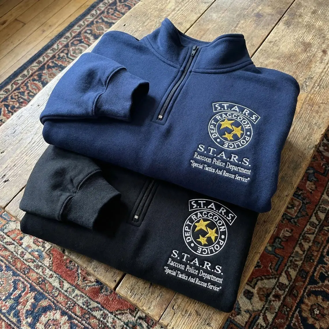 Women's Raccoon Police Embroidered Hoodie - Fitted Long Sleeve Quarter-Zip Lightweight Casual Gamer Apparel, Plus Size Available, Horror Game Fan Gift, Embroidered Hoodies, Half Zip