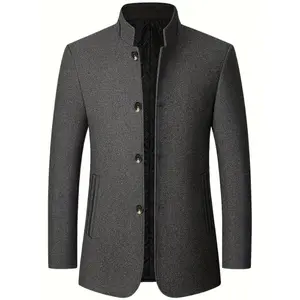 LYMen's Casual Wool-Blend Jacket - Stand Collar, Long Sleeve, Button-Up Outerwear for Fall/Winter