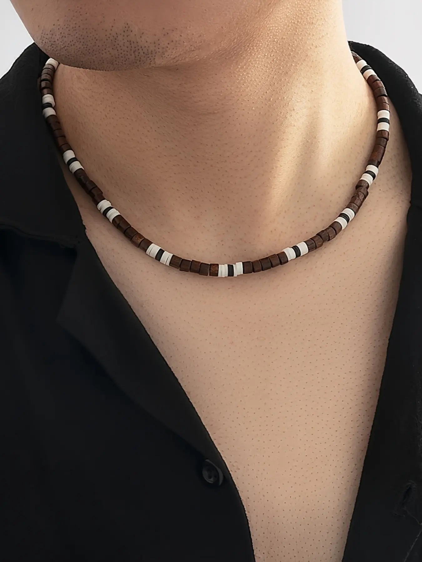 Boho Style Men's Necklace, Dainty Boho Necklace, Soft Clay Beads & Wood Bead Design, Preppy Acrylic Chain Jewelry for All Seasons, Daily Wear Necklace, Unique Gift Idea, Choking Hazard Free
