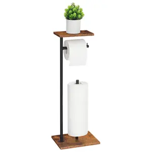 Toilet Roll Holder Stand with Top Shelf, Free Standing Toilet Tissue Holder for 4 Rolls, Bathroom Stand for Toilet Paper Storage