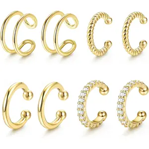 LOLIAS 4 Pairs Ear Cuffs Non Piercing - 14K Gold Plated Ear Cuff Earrings for Women Ear Cuff for Non Pierced Ears Clip on Cartilage Earring Adjustable Fake Earrings Set Helixearring