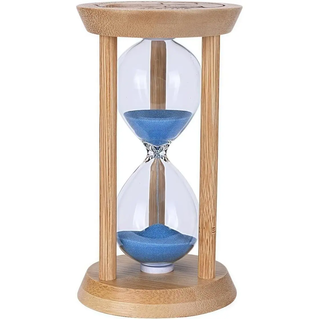 F-SO47 Compact Organic Bamboo & Glass Hourglass Timer, 30sec Glow-in-the-Dark Rustic Kids' Home Decor & Supply, Mindfulness Aid Gift for Friends