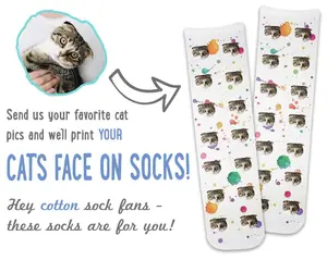 Custom Cat Photo Socks - Your Cats Photos Printed on Socks