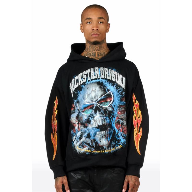 Slate Black Rhinestone Oversized Hoodie