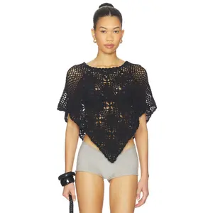 Frankies Bikinis Sophie Crochet Poncho in Black