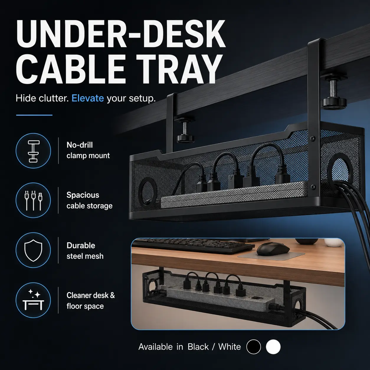 Under Desk Cable Management Tray