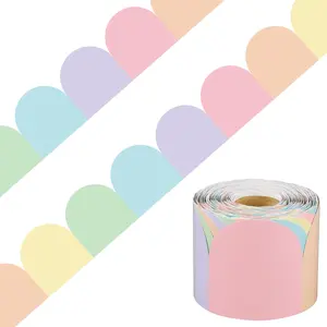68.9 Ft Pastel Bulletin Board Borders, Colorful Scalloped Border Trim Roll, Rainbow Die Cut Classroom Borders for School Office Chalkboard Wall Desk Decorations