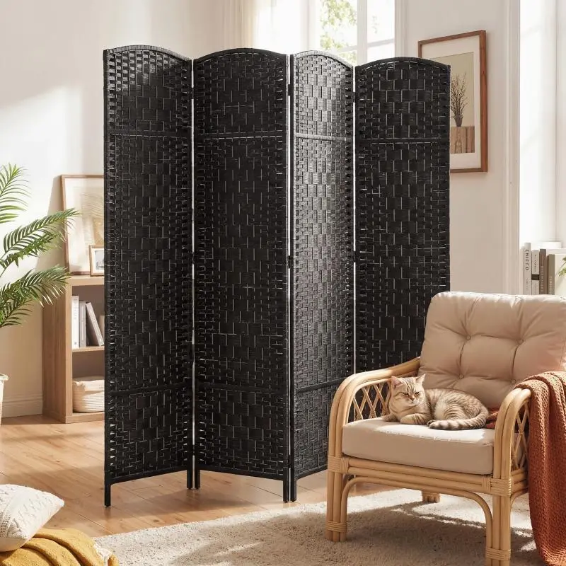 4-Panel Room Divider, 70.9" Tall Folding Privacy Room Divider, Portable Weave Partition Wall for Bedroom, Coffee Area, Four-Panel Room Dividers, Privacy Room Dividers