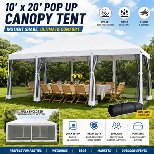 Elon 10x20 Pop Up Canopy Tent Heavy Duty Large Outdoor Party Tent with Mosquito Netting Instant Sun Shelter Patio Shade Gazebo Portable Event Canopy with Carry Bag for Backyard Weddings Vendor Booth Camping Garden white Outsunny