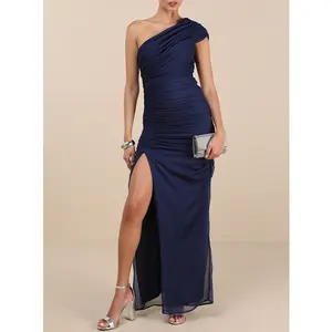 Lulus Kyleah Navy Ruched One-Shoulder Maxi Dress outfits Mesh Tropical Leopard Tube