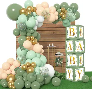 143Pcs Sage Green Baby Shower Decorations Olive Green Balloon Garland Kit 4 Baby Blocks Gold Letter for Gender Neutral Boy Girl Safari Jungle Birthday Baptism Party Supplies