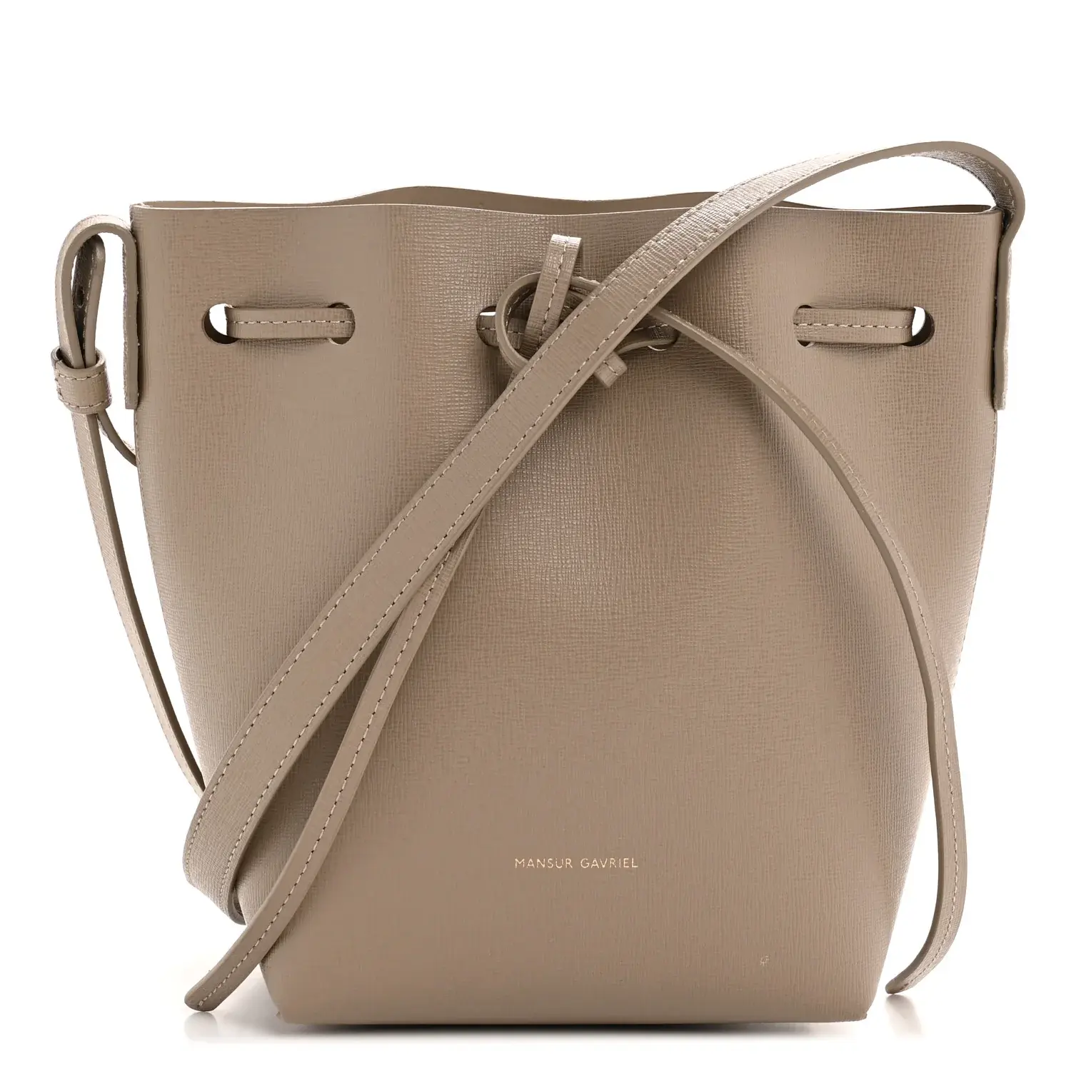 Pre-owned Mansur Gavriel Calfskin Shoulder Bags Saffiano Mini Mini Bucket Bag Beige