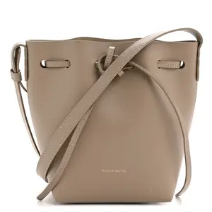 Pre-owned Mansur Gavriel Calfskin Shoulder Bags Saffiano Mini Mini Bucket Bag Beige