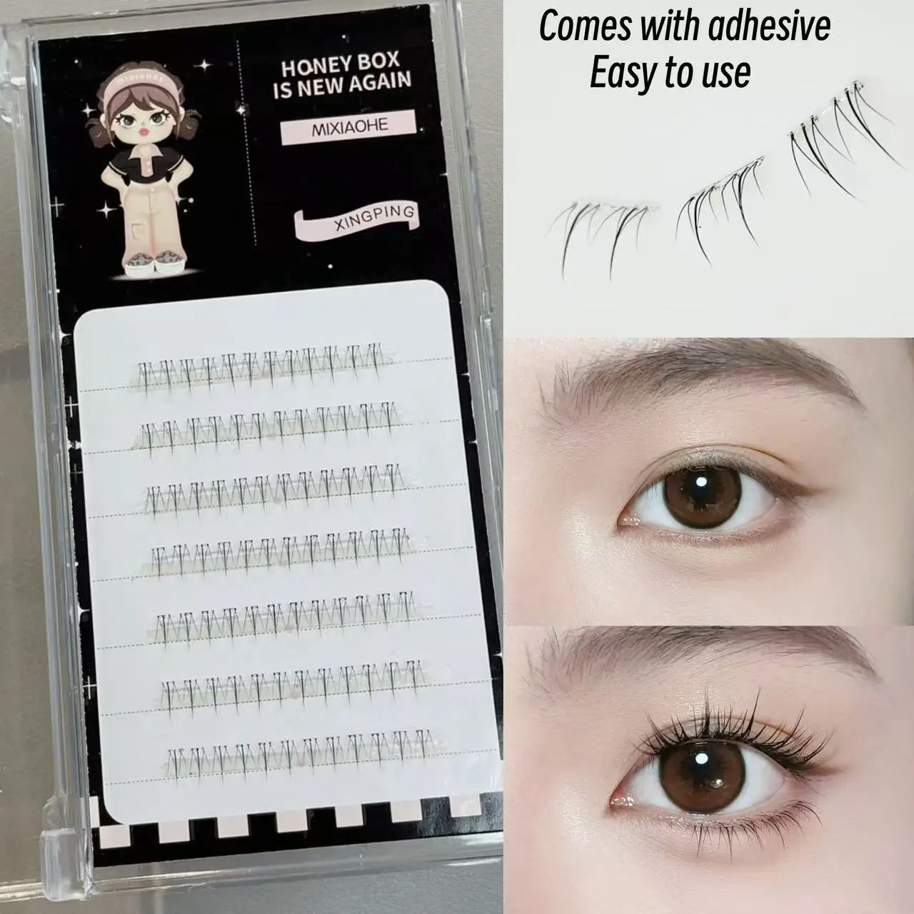 MIXOAHE Japanese and Korean glue-free lower eyelashes, Faux lashes, Glueless Lashes Clusters, Beginner Friendly Lashes, single cluster DIY transparent stem 42 clusters removable natural fresh daily photogenic extensions for female novices