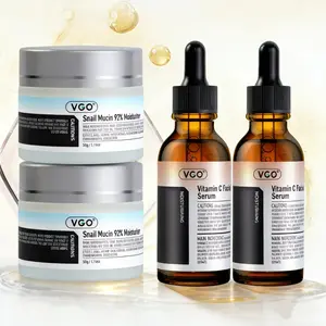VGO Glow-Boosting Skincare Set - Vitamin C Facial Serum Essential Oil & Snail Mucin 92% Moisturizing Cream, Targets Dullness & Rough Texture, Fights Free Radicals & Soothes Post-Sun Irritation, Gentle Formula Ideal for Sensitive Skin Hydrating