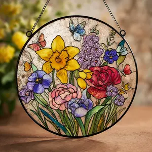 Custom-made stained-glass window floral arrangements, birthday flower gifts for friends, grandma's garden, Mother's Day gifts.